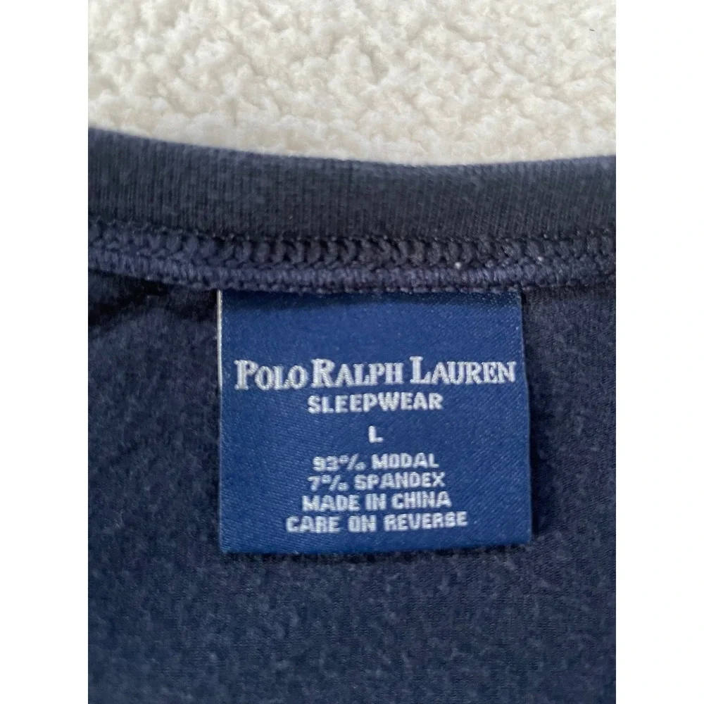 Polo Ralph Lauren Mens L Sleepwear Henley Navy‎ Blue Modal Spandex Long Sleeve